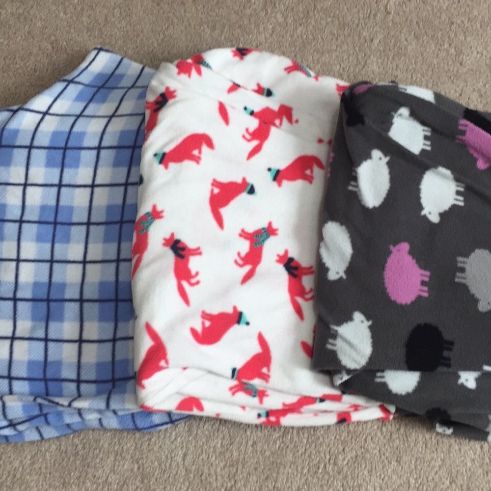 Set of 3 fleece pajama pants plaid, fox, sheep 2x
